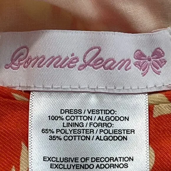 Bonnie Jean Girls Floral Dress Long Sleeve Size 4T Orange Embroidered Beach Tie - Picture 2 of 6